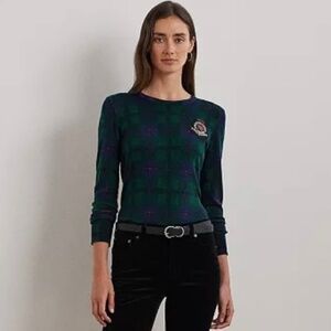 Lauren Ralph Lauren Plaid Beaded-Crest Sweater